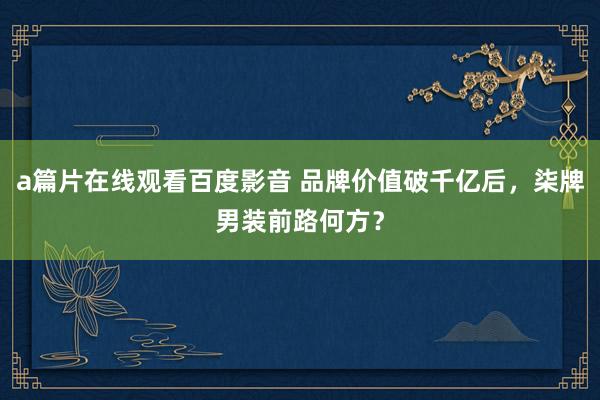 a篇片在线观看百度影音 品牌价值破千亿后,柒牌男装前路何方?