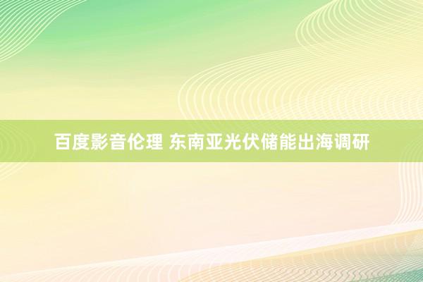 百度影音伦理 东南亚光伏储能出海调研