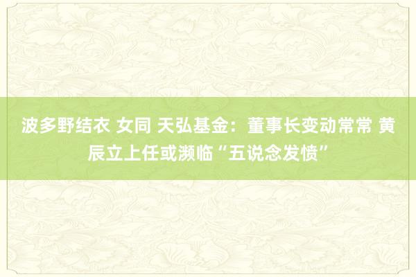 波多野结衣 女同 天弘基金：董事长变动常常 黄辰立上任或濒临“五说念发愤”