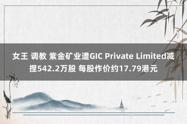 女王 调教 紫金矿业遭GIC Private Limited减捏542.2万股 每股作价约17.79港元