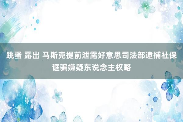 跳蛋 露出 马斯克提前泄露好意思司法部逮捕社保诓骗嫌疑东说念主权略
