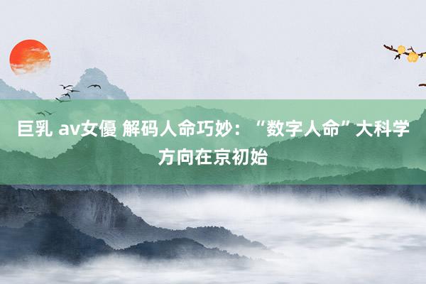 巨乳 av女優 解码人命巧妙:“数字人命”大科学方向在京初始